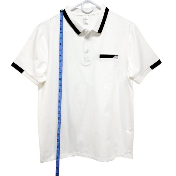 Mens White Polo Shirt With Black Trim Short Sleeve Button Collar Chest  Size S - Picture 7 of 8